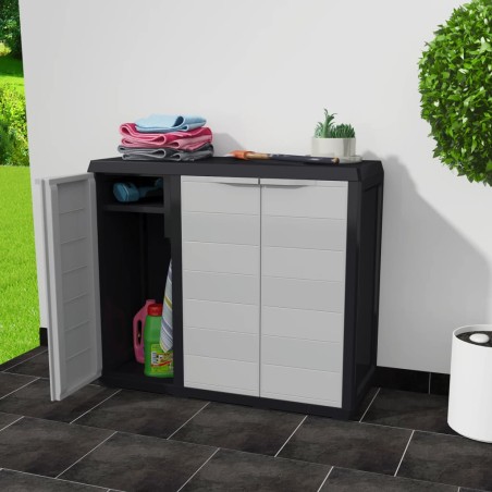 vidaXL Armadietto da Giardino a 2 Ripiani Nero e Grigio