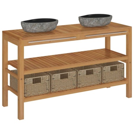 vidaXL Mobile Bagno in Massello di Teak con Lavabi in Pietra di Fiume