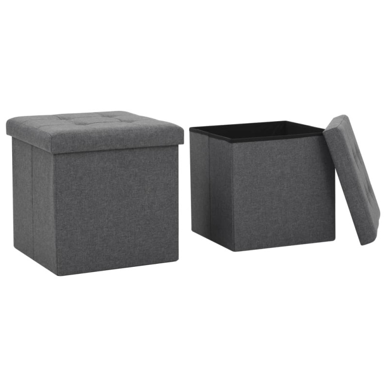 vidaXL Pouf Pieghevoli con Contenitore 2pz Grigio Scuro in Simil Lino vidaXL Pouf Pieghevoli con Contenitore 2pz Grigio Scuro in Simil Lino