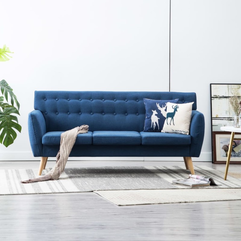 vidaXL Divano a 3 Posti Rivestito in Tessuto 172x70x82 cm Blu vidaXL Divano a 3 Posti Rivestito in Tessuto 172x70x82 cm Blu