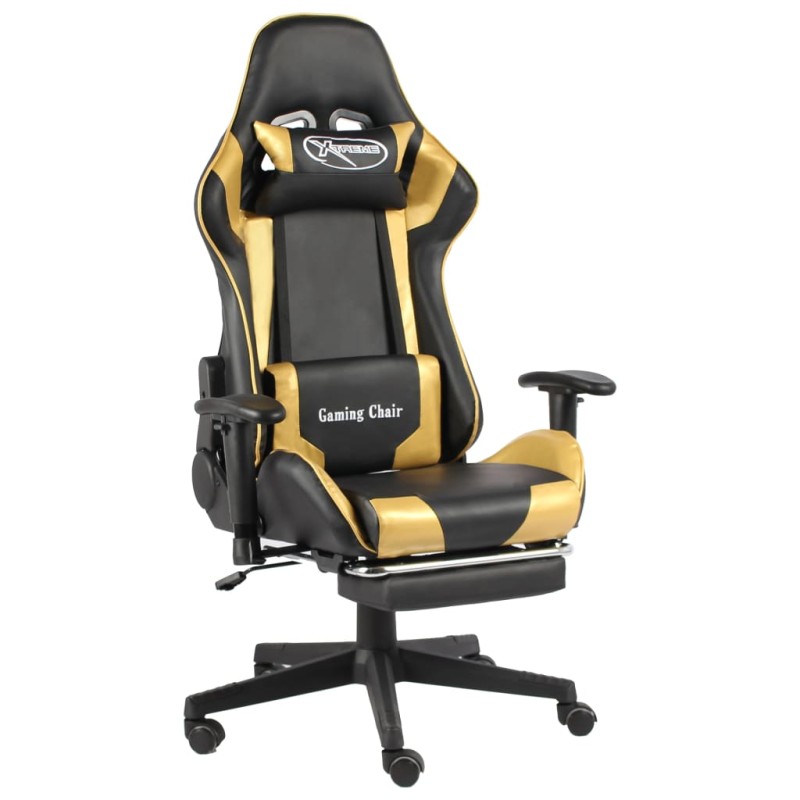 vidaXL Sedia da Gaming Girevole con Poggiapiedi Oro in PVC vidaXL Sedia da Gaming Girevole con Poggiapiedi Oro in PVC