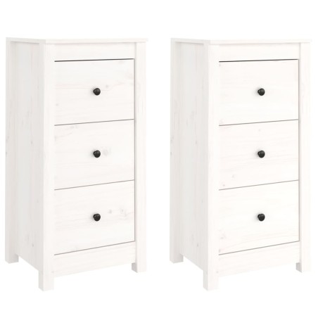 Credenze 2 pz Bianche 40x35x80 cm in Legno Massello di Pino