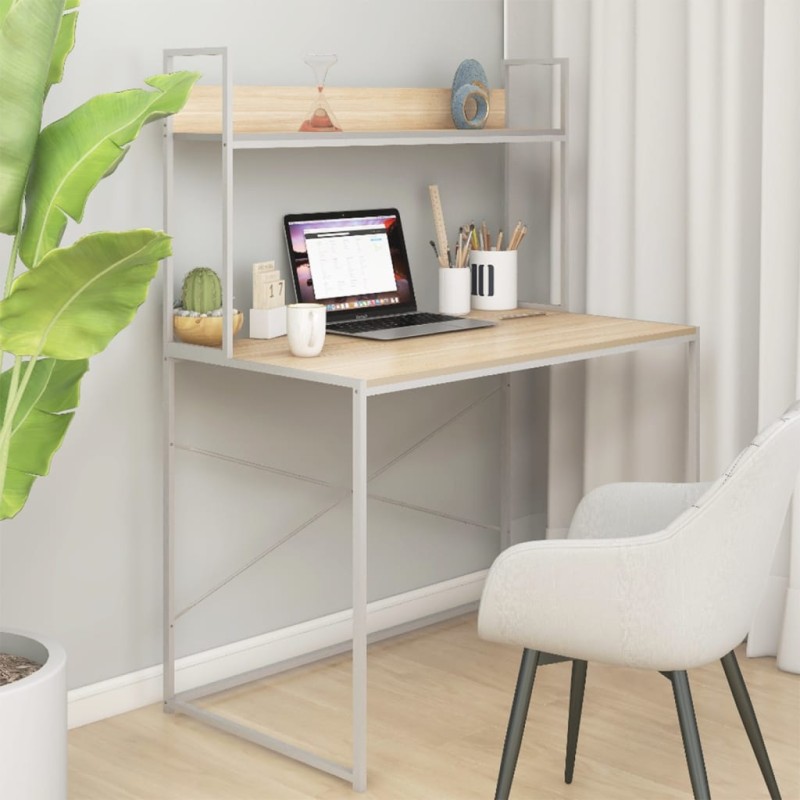 vidaXL Scrivania per Computer Bianco e Rovere 110x60x138cm Truciolato