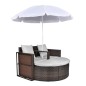 vidaXL Lettino da Giardino con Ombrellone Marrone in Polyrattan