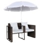 vidaXL Lettino da Giardino con Ombrellone Marrone in Polyrattan