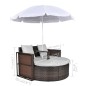 vidaXL Lettino da Giardino con Ombrellone Marrone in Polyrattan