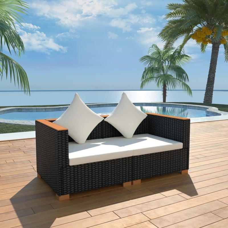 vidaXL Divano da Giardino in Polyrattan Nero vidaXL Divano da Giardino in Polyrattan Nero