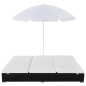 vidaXL Lettino Prendisole con Ombrellone in Polyrattan Nero