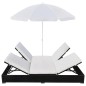 vidaXL Lettino Prendisole con Ombrellone in Polyrattan Nero