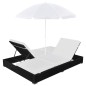 vidaXL Lettino Prendisole con Ombrellone in Polyrattan Nero