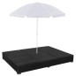 vidaXL Lettino Prendisole con Ombrellone in Polyrattan Nero