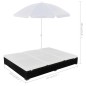 vidaXL Lettino Prendisole con Ombrellone in Polyrattan Nero