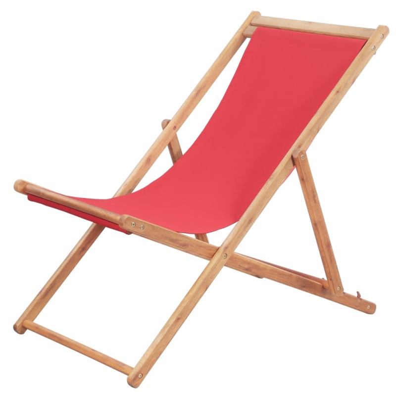 vidaXL Sdraio da Spiaggia Pieghevole Telaio in Legno e Tessuto Rosso vidaXL Sdraio da Spiaggia Pieghevole Telaio in Legno e Tessuto Rosso
