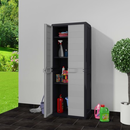 vidaXL Armadietto da Giardino a 3 Ripiani Nero e Grigio