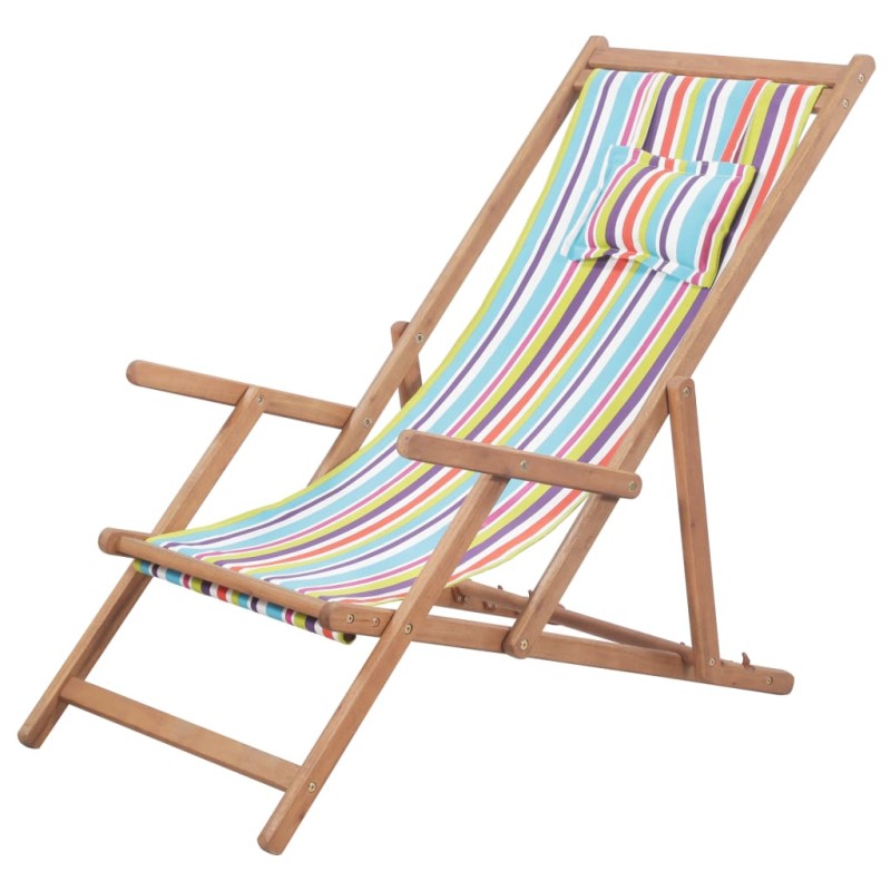 vidaXL Sdraio da Spiaggia Pieghevole Tessuto Telaio Legno Multicolore vidaXL Sdraio da Spiaggia Pieghevole Tessuto Telaio Legno Multicolore