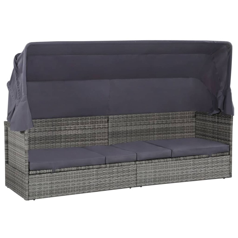 vidaXL Lettino da Giardino con Tettuccio Grigio 205x62 cm Polyrattan vidaXL Lettino da Giardino con Tettuccio Grigio 205x62 cm Polyrattan