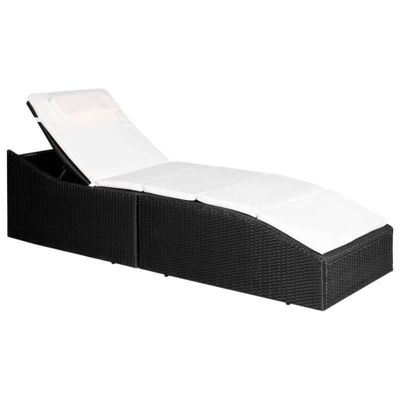vidaXL Lettino con Cuscino in Polyrattan Nero vidaXL Lettino con Cuscino in Polyrattan Nero
