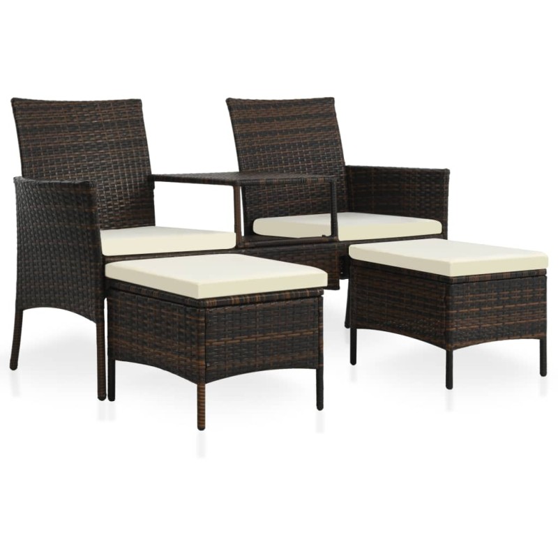 vidaXL Divano da Giardino a 2 Posti Tavolino e Pouf Polyrattan Marrone vidaXL Divano da Giardino a 2 Posti Tavolino e Pouf Polyrattan Marrone