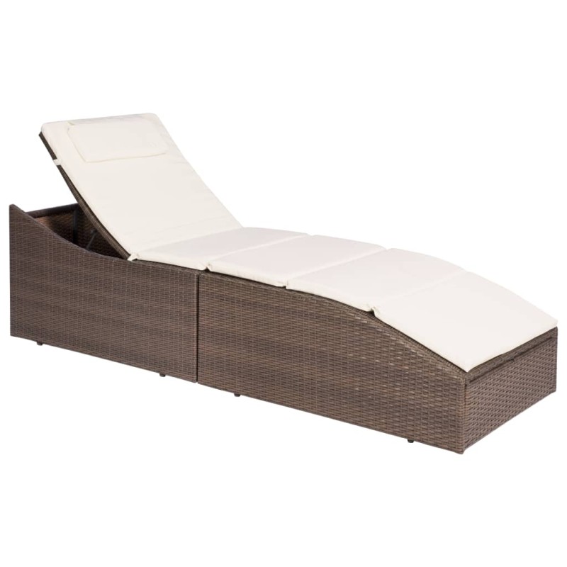 vidaXL Lettino con Cuscino in Polyrattan Marrone vidaXL Lettino con Cuscino in Polyrattan Marrone
