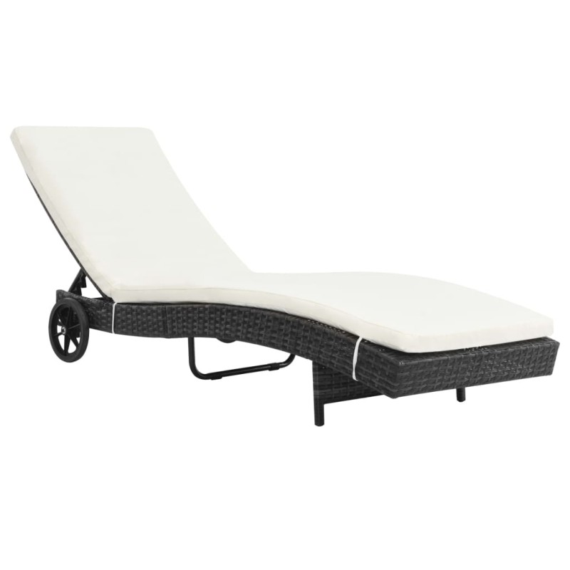 vidaXL Lettino Prendisole con Ruote e Cuscino in Polyrattan Nero vidaXL Lettino Prendisole con Ruote e Cuscino in Polyrattan Nero