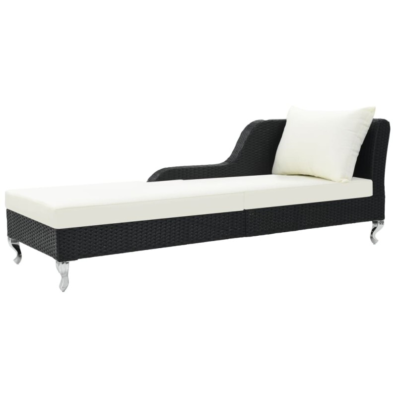 vidaXL Lettino Prendisole con Cuscino in Polyrattan Nero vidaXL Lettino Prendisole con Cuscino in Polyrattan Nero