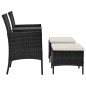 vidaXL Divano da Giardino a 2 Posti Tavolino e Sedili Polyrattan Nero