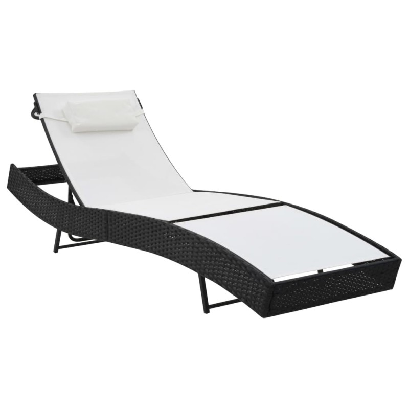 vidaXL Lettino Prendisole con Cuscino in Polyrattan Nero vidaXL Lettino Prendisole con Cuscino in Polyrattan Nero