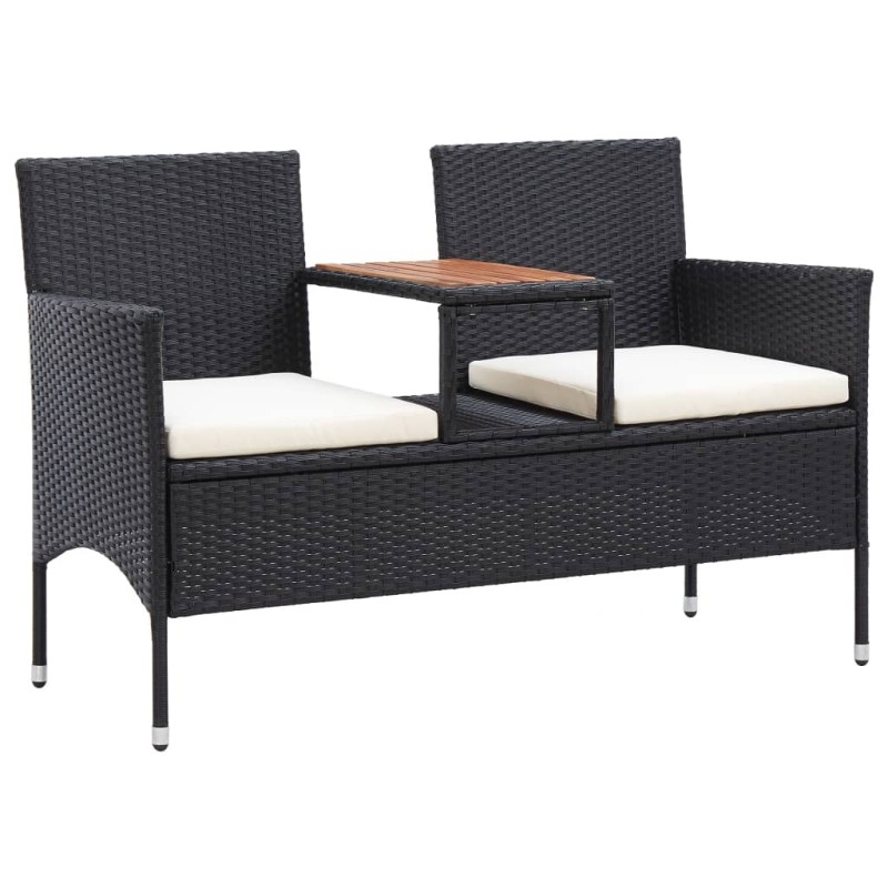 vidaXL Panca da Giardino a 2 Posti con Tavolino 143 cm Polyrattan Nero vidaXL Panca da Giardino a 2 Posti con Tavolino 143 cm Polyrattan Nero