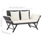 vidaXL Panchina da Giardino con Cuscini 176 cm Nera in Polyrattan vidaXL Panchina da Giardino con Cuscini 176 cm Nera in Polyrattan