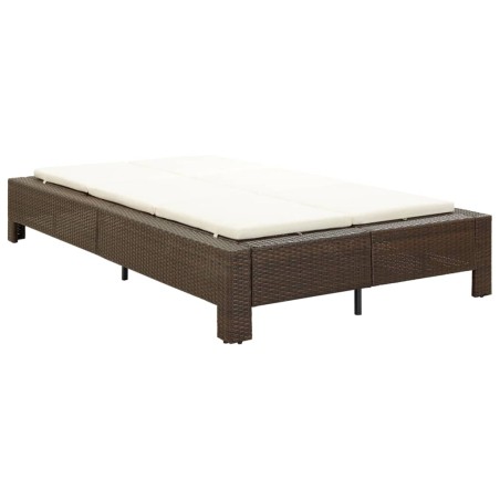 vidaXL Lettino Prendisole a 2 Posti con Cuscino Marrone in Polyrattan