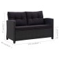 vidaXL Divano da Giardino 2 Posti con Cuscini Nero 124 cm Polyrattan