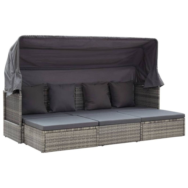 vidaXL Lettino da Giardino con Tettuccio in Polyrattan Grigio Mélange vidaXL Lettino da Giardino con Tettuccio in Polyrattan Grigio Mélange