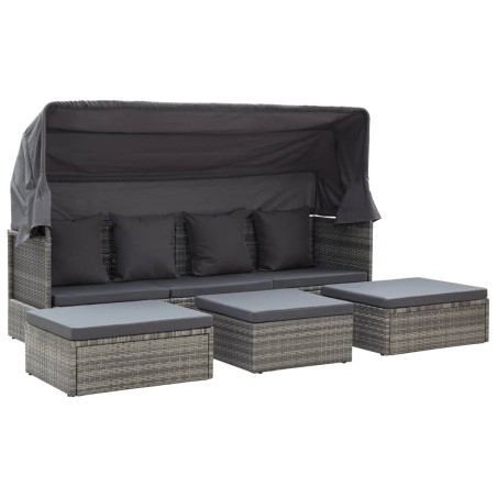 vidaXL Lettino da Giardino con Tettuccio in Polyrattan Grigio Mélange