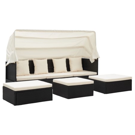 vidaXL Lettino da Giardino con Tettuccio in Polyrattan Nero