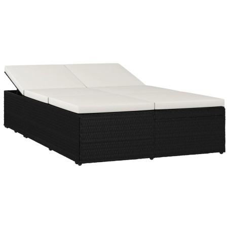 vidaXL Lettino Prendisole Trasformabile con Cuscino Polyrattan Nero