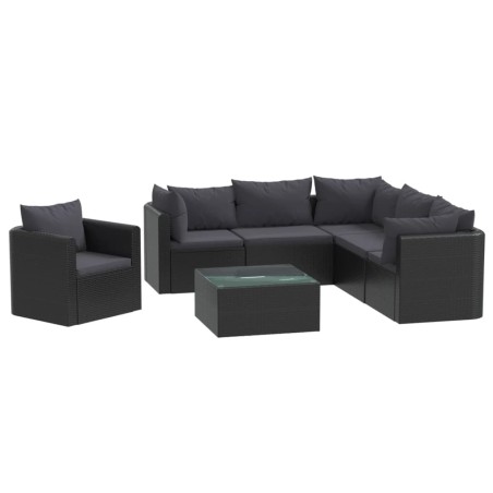 vidaXL Set Divani da Giardino 7 pz con Cuscini in Polyrattan Nero