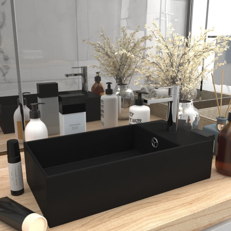 Lavandino con Troppopieno in Ceramica Nero Opaco Lavandino con Troppopieno in Ceramica Nero Opaco
