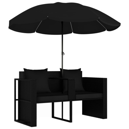 vidaXL Lettino da Giardino con Ombrellone in Polyrattan Nero