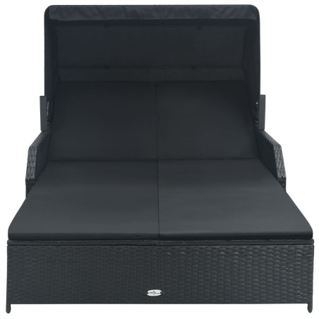 vidaXL Lettino Prendisole a 2 Posti con Tettuccio in Polyrattan Nero 