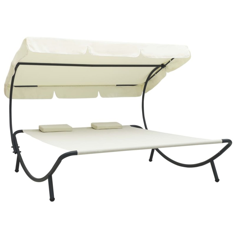 vidaXL Lettino Prendisole con Baldacchino e Cuscini Bianco Crema vidaXL Lettino Prendisole con Baldacchino e Cuscini Bianco Crema