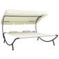 vidaXL Lettino Prendisole con Baldacchino e Cuscini Bianco Crema vidaXL Lettino Prendisole con Baldacchino e Cuscini Bianco Crema
