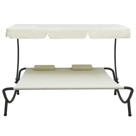 vidaXL Lettino Prendisole con Baldacchino e Cuscini Bianco Crema