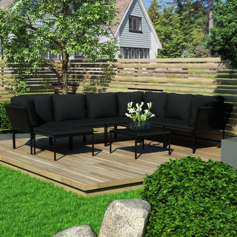 vidaXL Set Divani da Giardino 8 pz con Cuscini Neri in PVC vidaXL Set Divani da Giardino 8 pz con Cuscini Neri in PVC