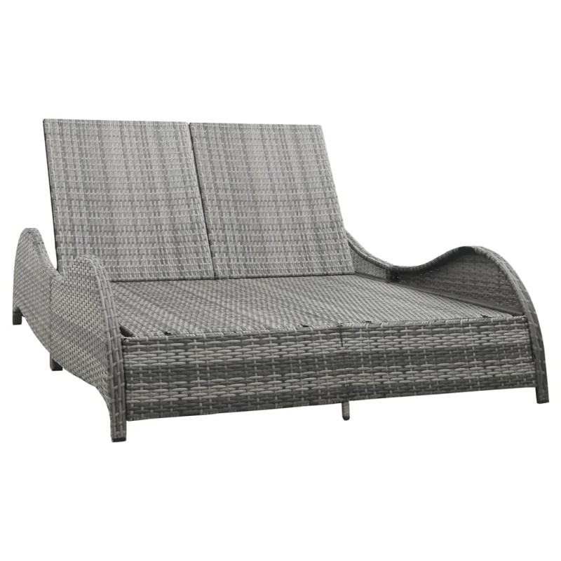 vidaXL Lettino Prendisole Doppio con Cuscino in Polyrattan Antracite vidaXL Lettino Prendisole Doppio con Cuscino in Polyrattan Antracite