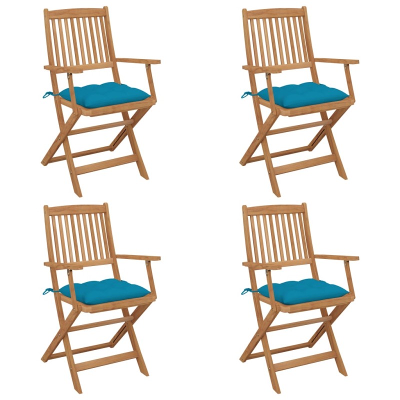 Sedie da Giardino Pieghevoli 4pz con Cuscini Massello d'Acacia Sedie da Giardino Pieghevoli 4pz con Cuscini Massello d'Acacia