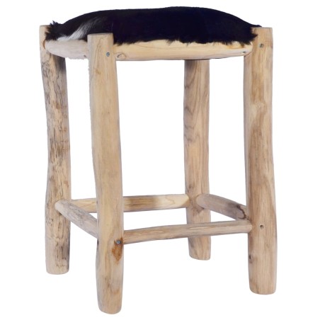 vidaXL Sgabello da Bar in Vera Pelle di Capra e Legno Massello di Teak 