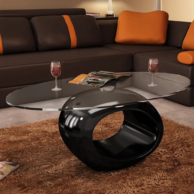 vidaXL Tavolino da Caffè con Ripiano Ovale in Vetro Nero Lucido vidaXL Tavolino da Caffè con Ripiano Ovale in Vetro Nero Lucido