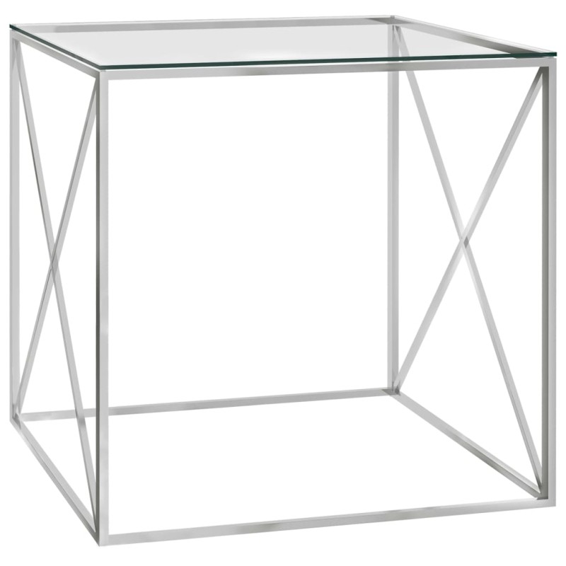 vidaXL Tavolino da Caffè Argento 55x55x55 cm in Acciaio Inox e Vetro vidaXL Tavolino da Caffè Argento 55x55x55 cm in Acciaio Inox e Vetro