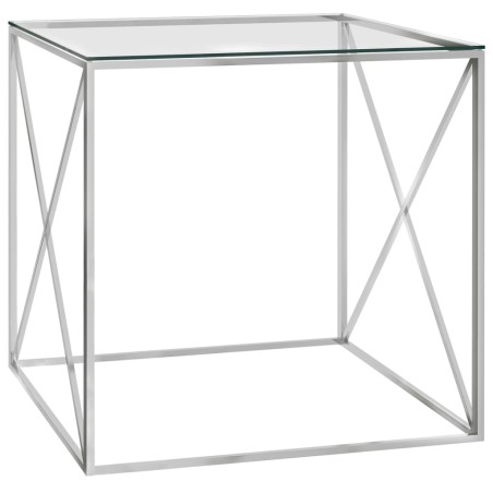 vidaXL Tavolino da Caffè Argento 55x55x55 cm in Acciaio Inox e Vetro