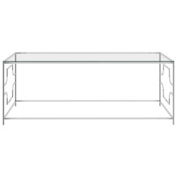 vidaXL Tavolino da Caffè Argento 120x60x45 cm in Acciaio Inox e Vetro